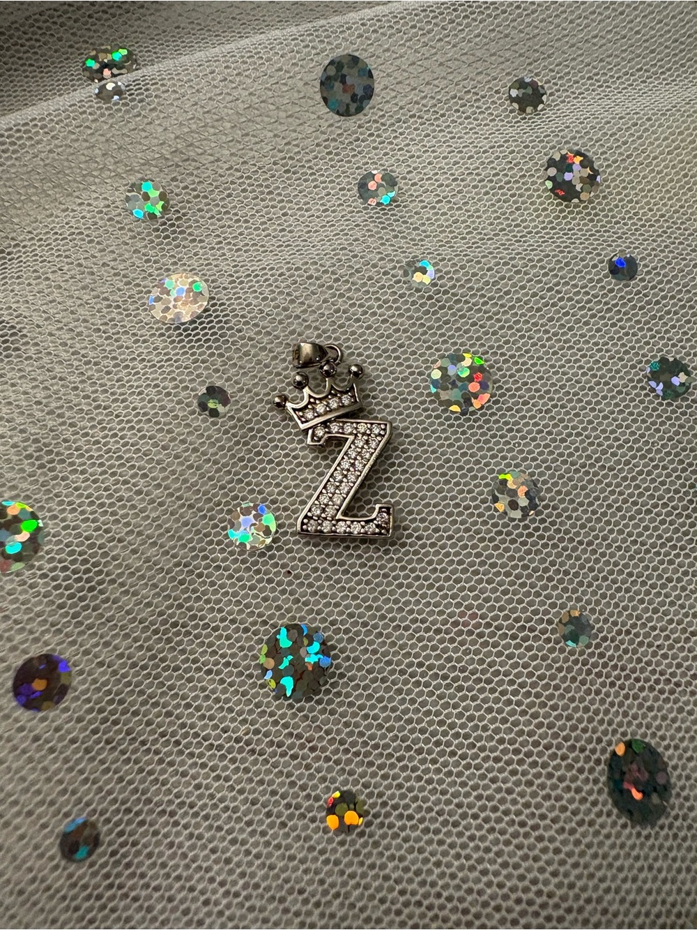 Sparkling Silver 'Z' Crown Charm Pendant - Letter Initial Jewelry